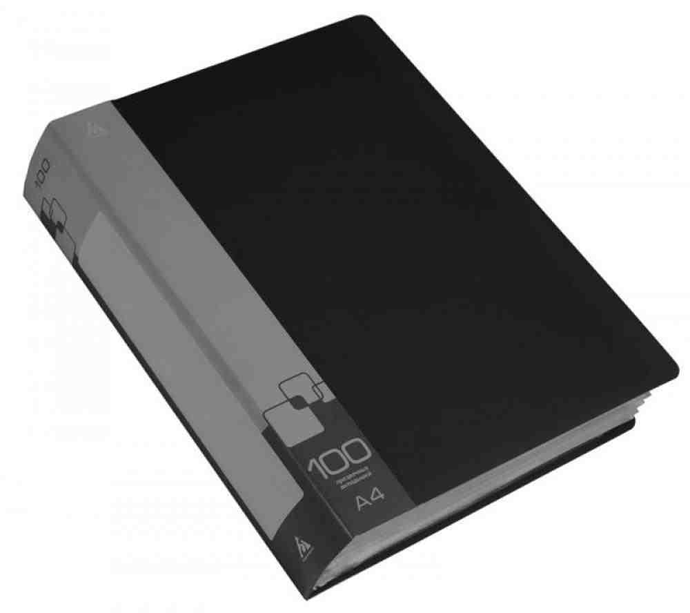 Папка на 100 прозрачн. вкладыш Бюрократ А4, пластик 0,8мм, торц. карман с бум. вставкой ассорти