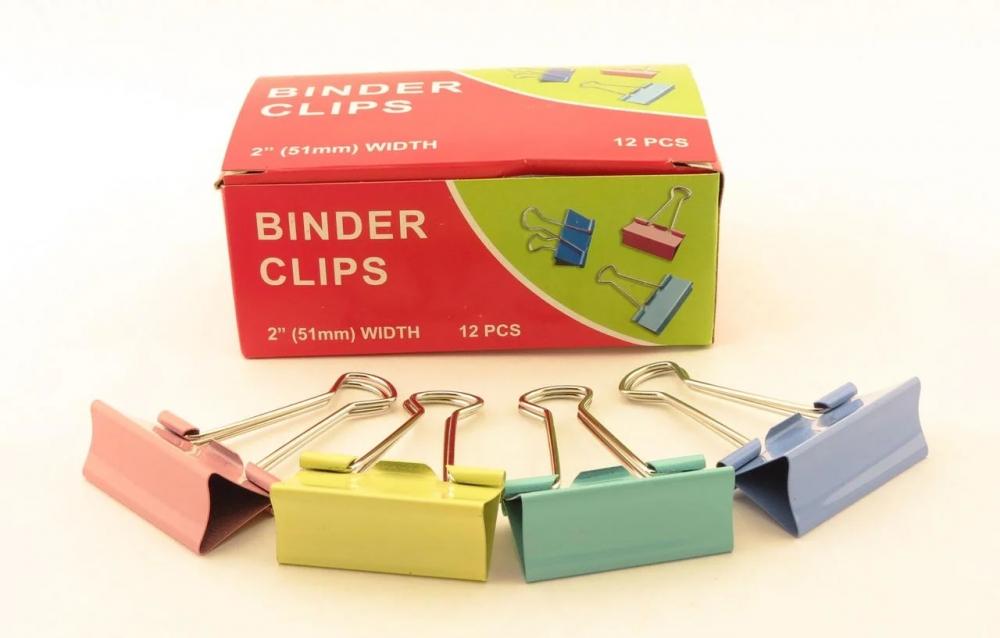 Зажим для бумаг в наборе, цветные, 51 мм, 12 шт. Binder clips, Китай