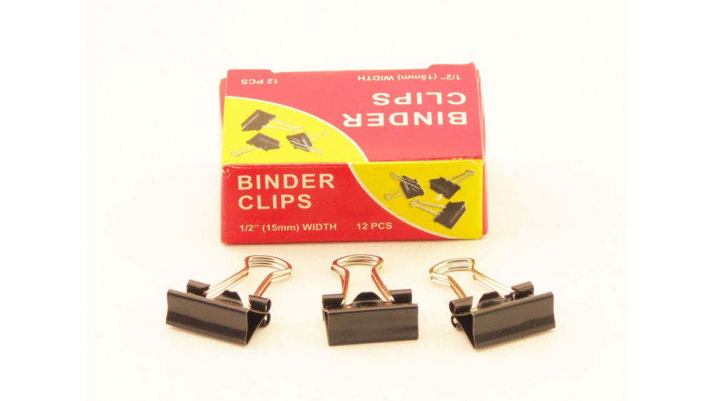 Зажим 15 мм черный в наборе 12 шт. Binder clips Китай