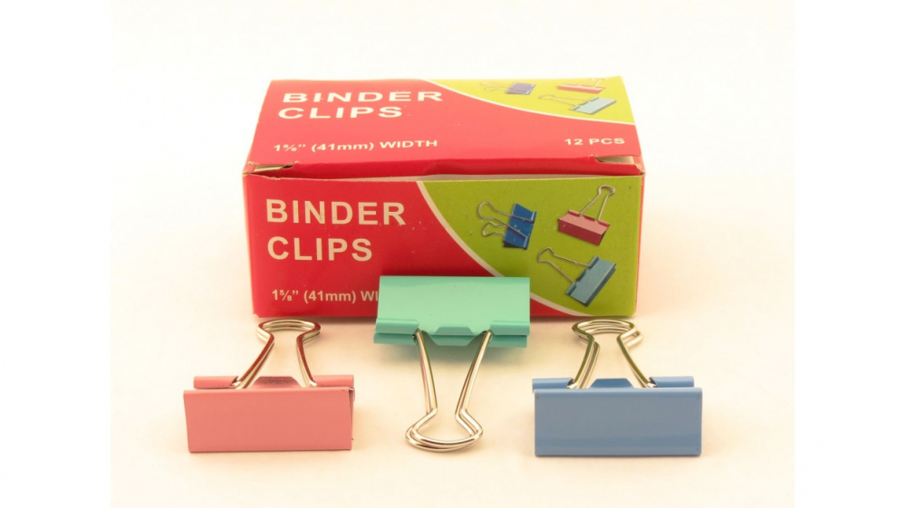 Зажимы 41 мм для бумаг в наборе, цветные, 12 шт., Binder clips; Китай