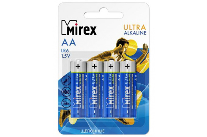 Батарейка MIREX LR6/АА 1.5V алкалиновая, комплект 4 штуки, блистер Китай
