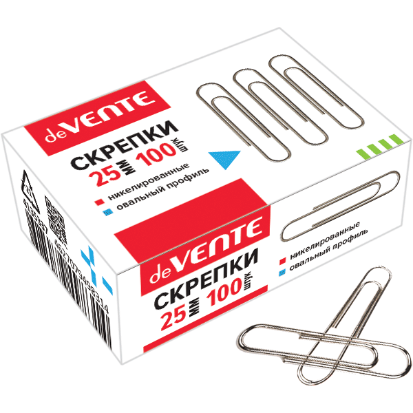 Скрепка 25 мм., 100 шт. овальные, никелированные "deVENTE" Китай