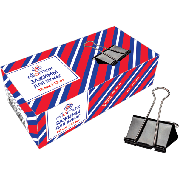 Зажим 32 мм черный в наборе 12 шт. "Attomex" Китай