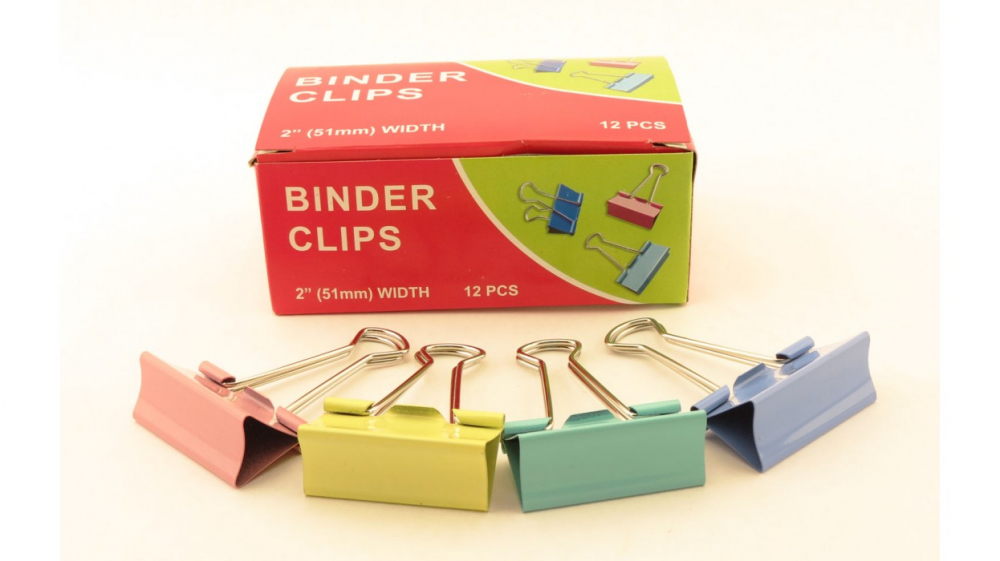 Зажим 51 мм для бумаг в наборе 12 шт цветные Binder clips Китай