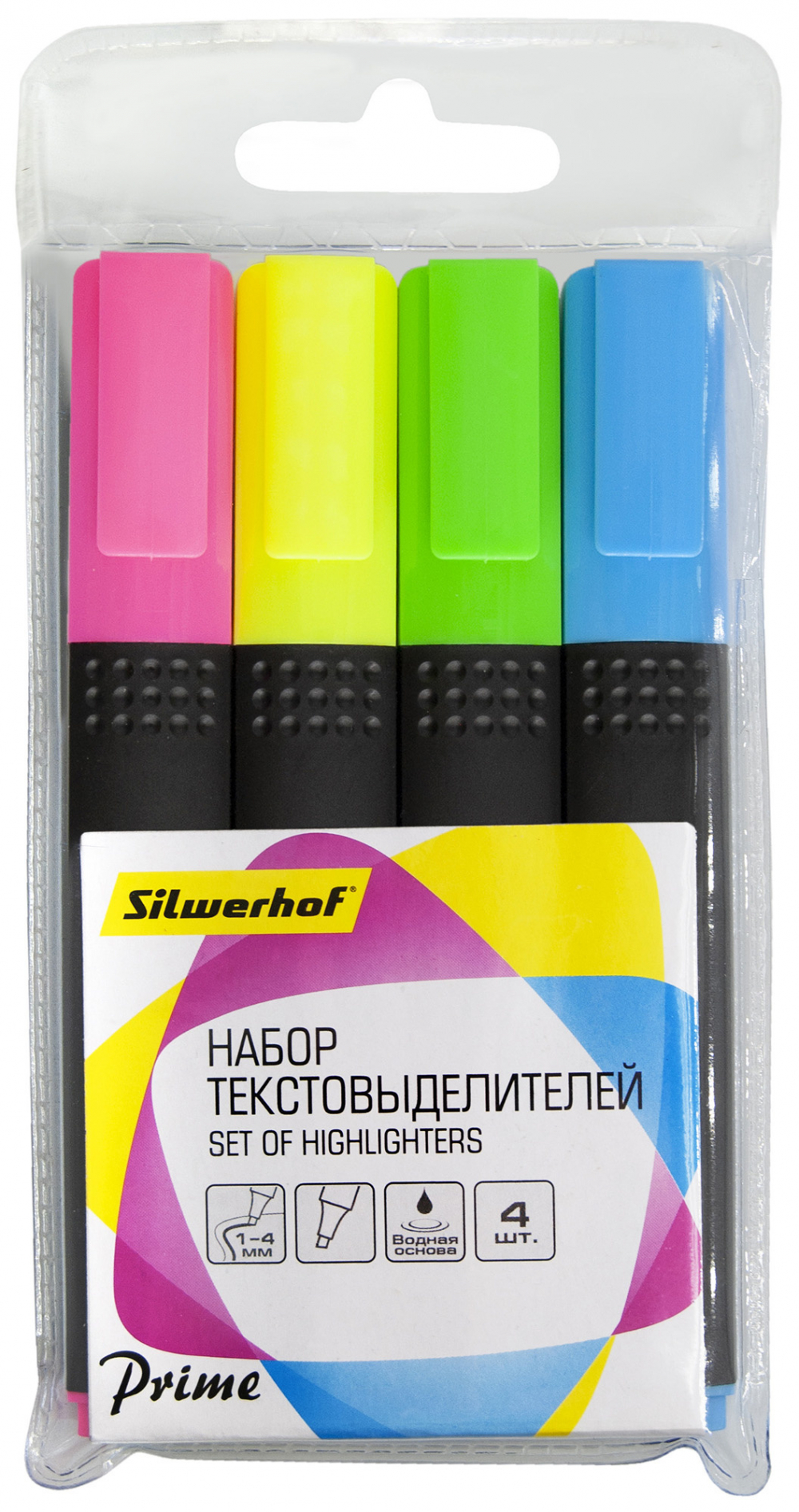 Набор маркеров текстовых 1-4мм 4цв. Silwerhof Prime скошенный пиш. наконечник РФ