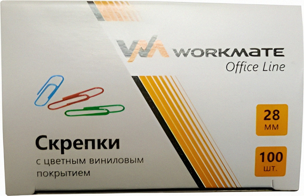 Скрепка 28 мм 100 шт. Workmate, цветные, виниловое покрытие Китай