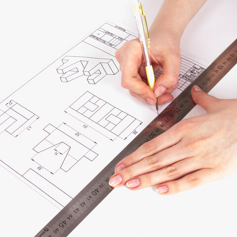 Линейка 50 см Brauberg, стальная, ПВХ чехол с европодвесом