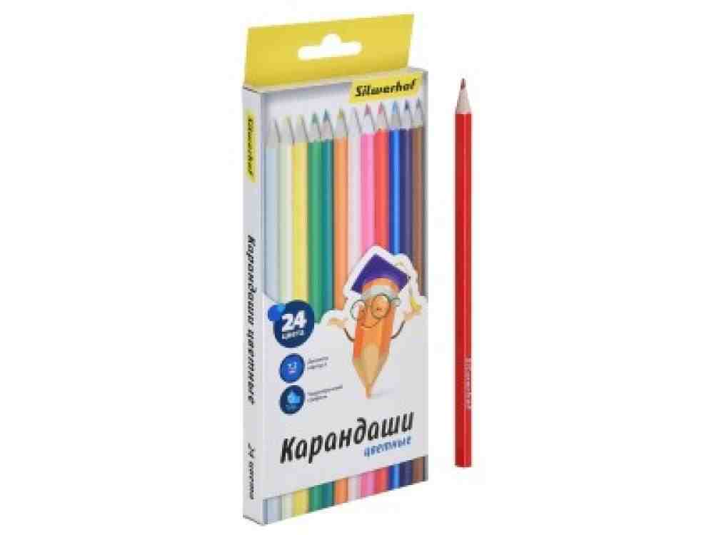 Карандаши цветные Silwerhof Народная коллекция шестигран. 24 цв. коробка/европод. РФ