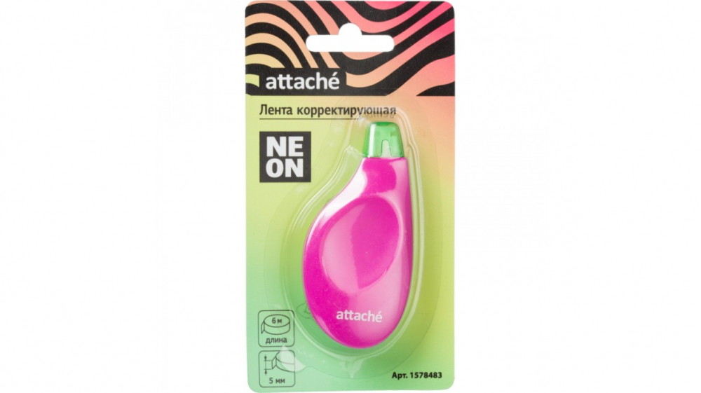 Корректор ленточный 5ммх6м Attache Neon розово-зелен., блистер РФ