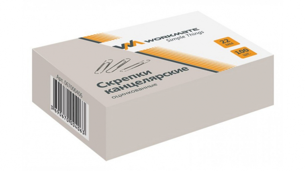 Скрепка 22 мм 100 шт. Workmate, оцинкованные РФ