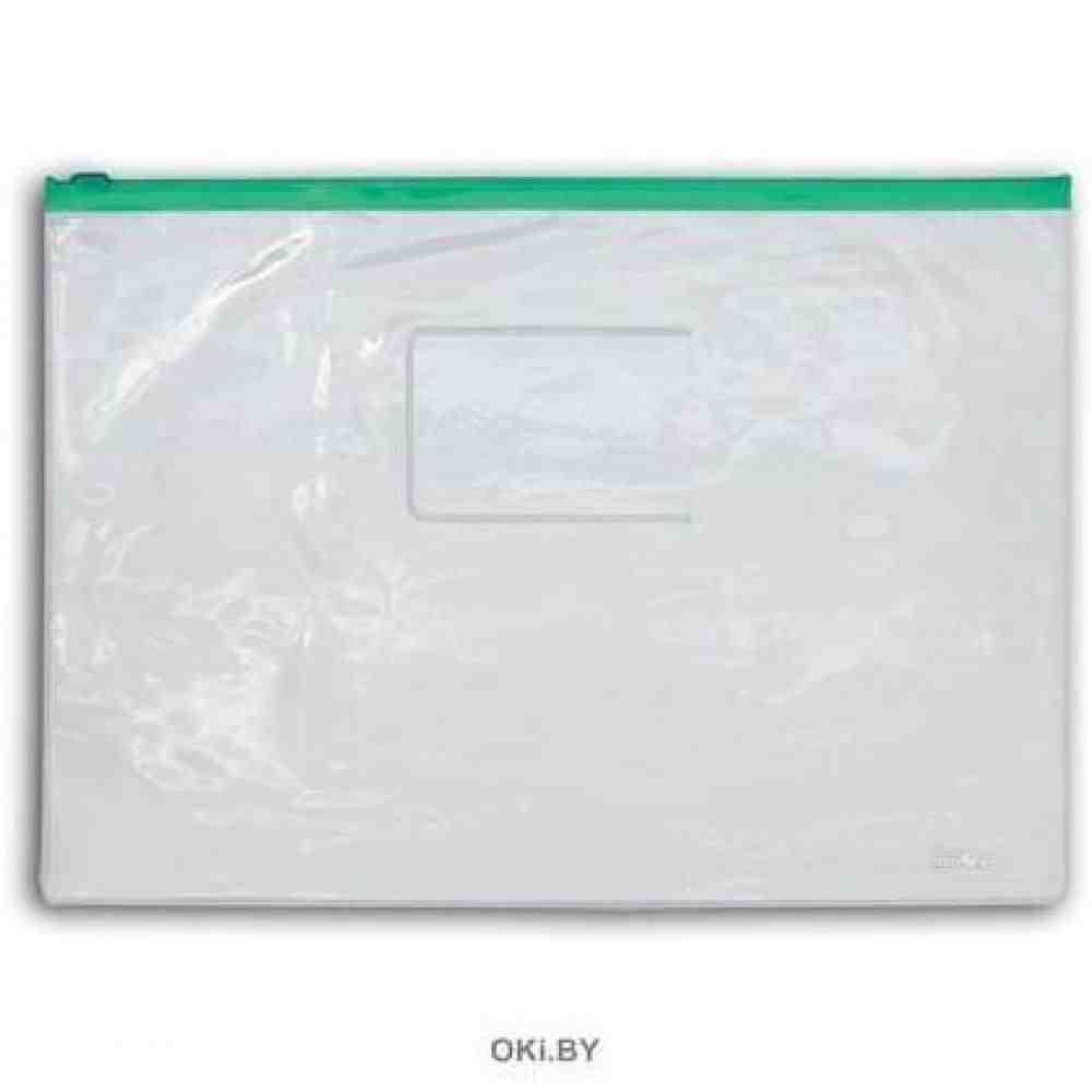 Папка на молнии А4 160 мкм., с карманом прозрачная зеленая
