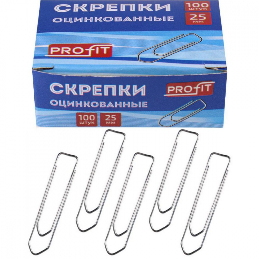Скрепки 25 мм. 100 шт. прямоуг. оцинкованные СКР-3134 Китай