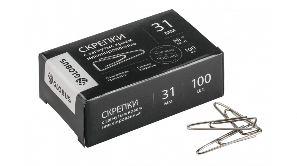 Скрепка 31 мм 100 шт.  "Quality", никелированные, треугольные РФ