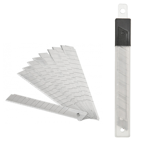 Лезвие 9мм для канцелярского ножа Silwerhof 10шт/уп. РФ