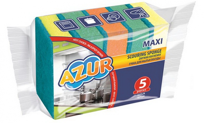 Губки кухонные для мытья посуды Azur Maxi 95*65*25 мм. 5 шт/уп. РБ