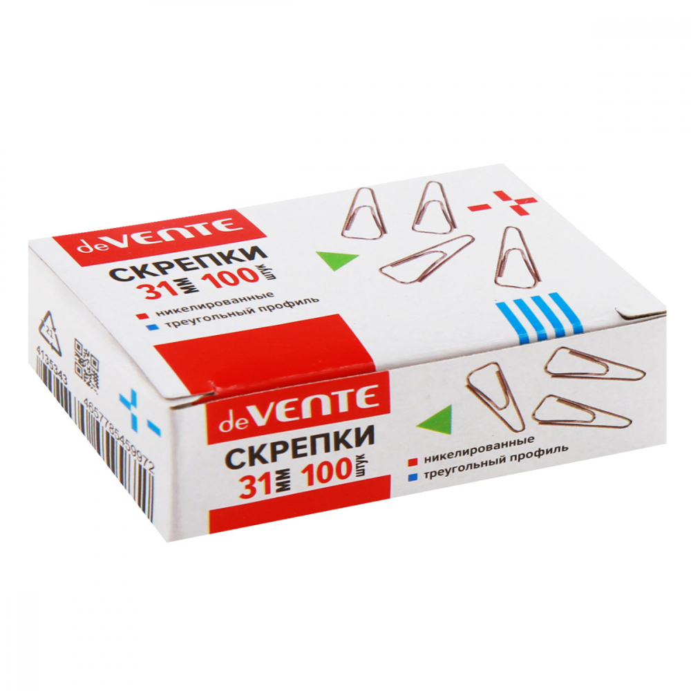 Скрепка 31 мм 100 шт. "deVENTE" никел., треугольные Китай