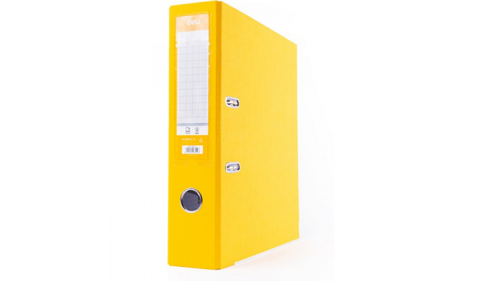 Папка-регистратор 75 мм желтый, ПВХ Эко, "Deli", с метал. уголком, Китай
