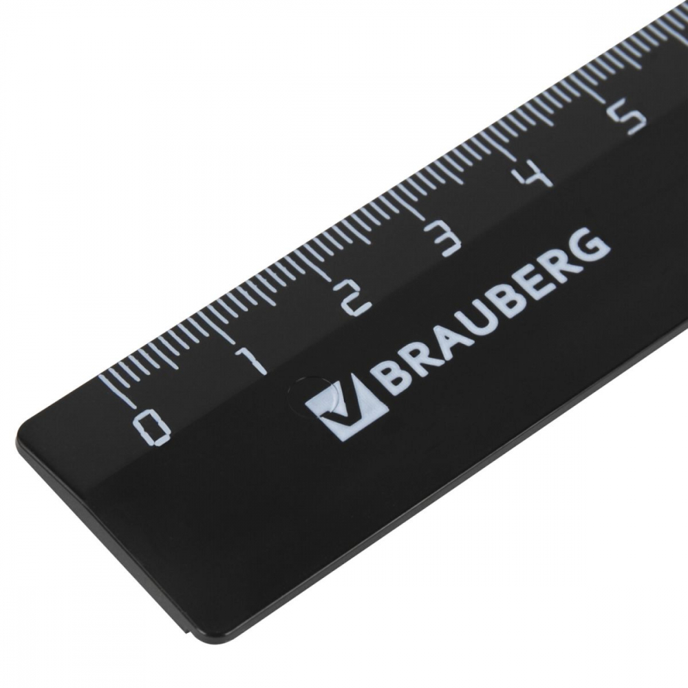 Линейка 20 см BRAUBERG непрозрачная, черная РФ