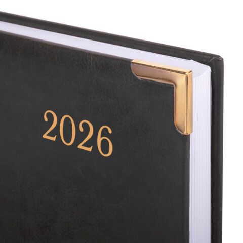 Ежедневник датированный 2026г. А5, 168 л. BRAUBERG Senator, под. кожу, черный, Китай