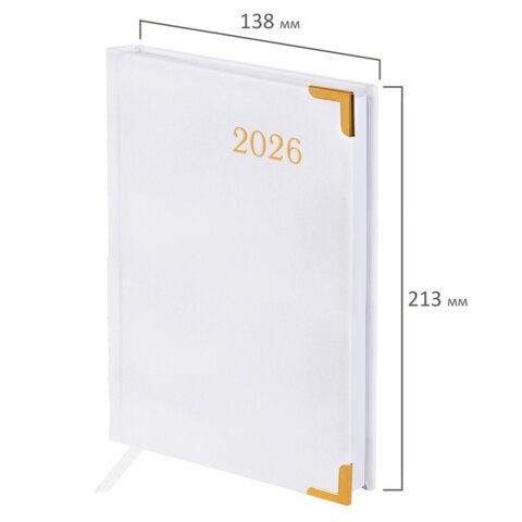 Ежедневник датированный 2026г. А5, 168 л. BRAUBERG Senator, под. кожу, белый, Китай