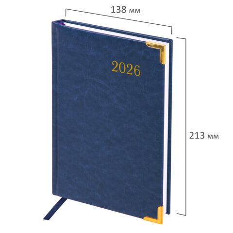 Ежедневник датированный 2026г. А5, 168 л. BRAUBERG Senator, под. кожу, синий, Китай
