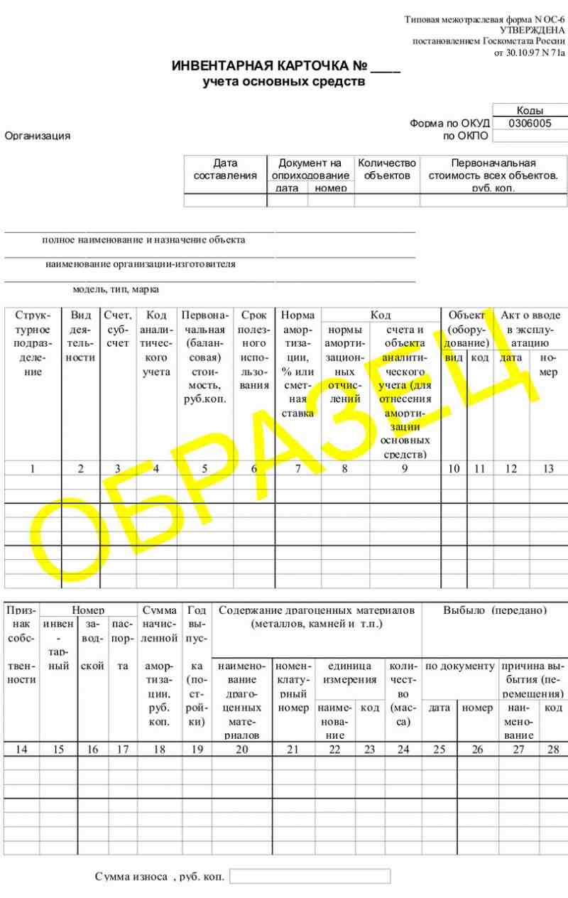 Инвентарная карточка учета основных средств
