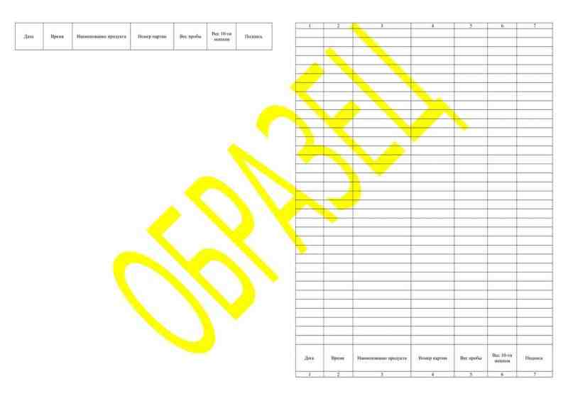 Журнал контроля веса готовой продукции