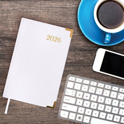 Ежедневник датированный 2026г. А5, 168 л. BRAUBERG Senator, под. кожу, белый, Китай