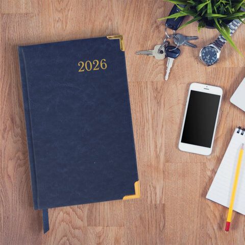 Ежедневник датированный 2026г. А5, 168 л. BRAUBERG Senator, под. кожу, синий, Китай