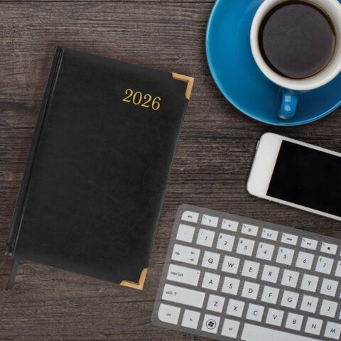 Ежедневник датированный 2026г. А5, 168 л. BRAUBERG Senator, под. кожу, черный, Китай